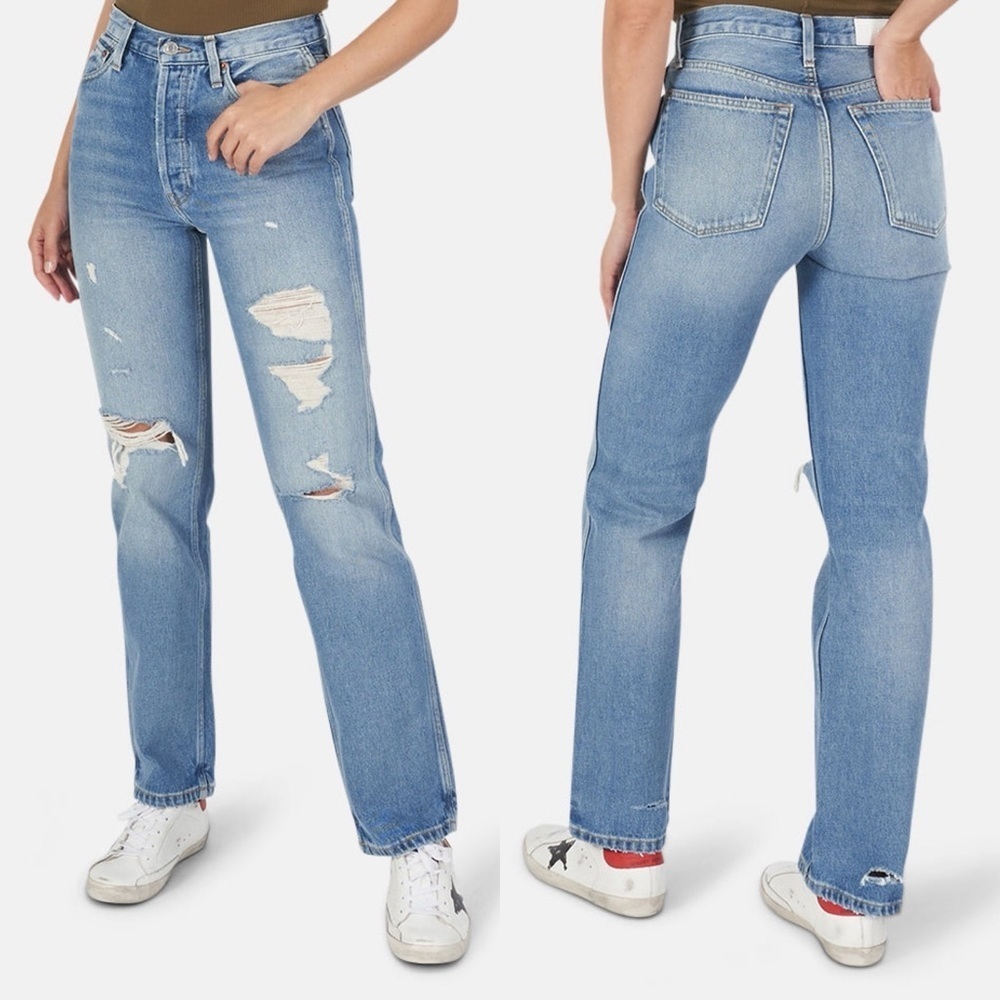 90s High Rise Loose Jean Med Destroyed 12 Size 25